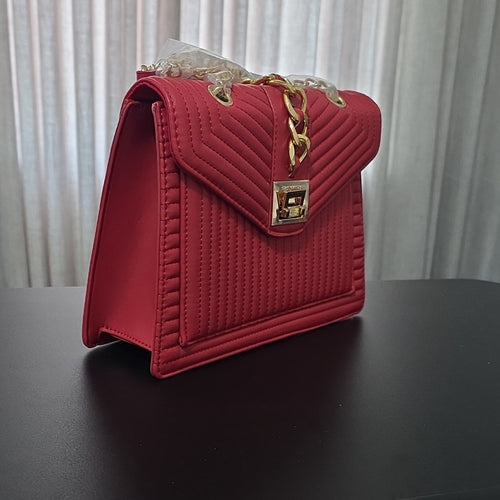 Badgley Mischka Red Quilted Shoulder Bag Chain Accent Detachable Strap