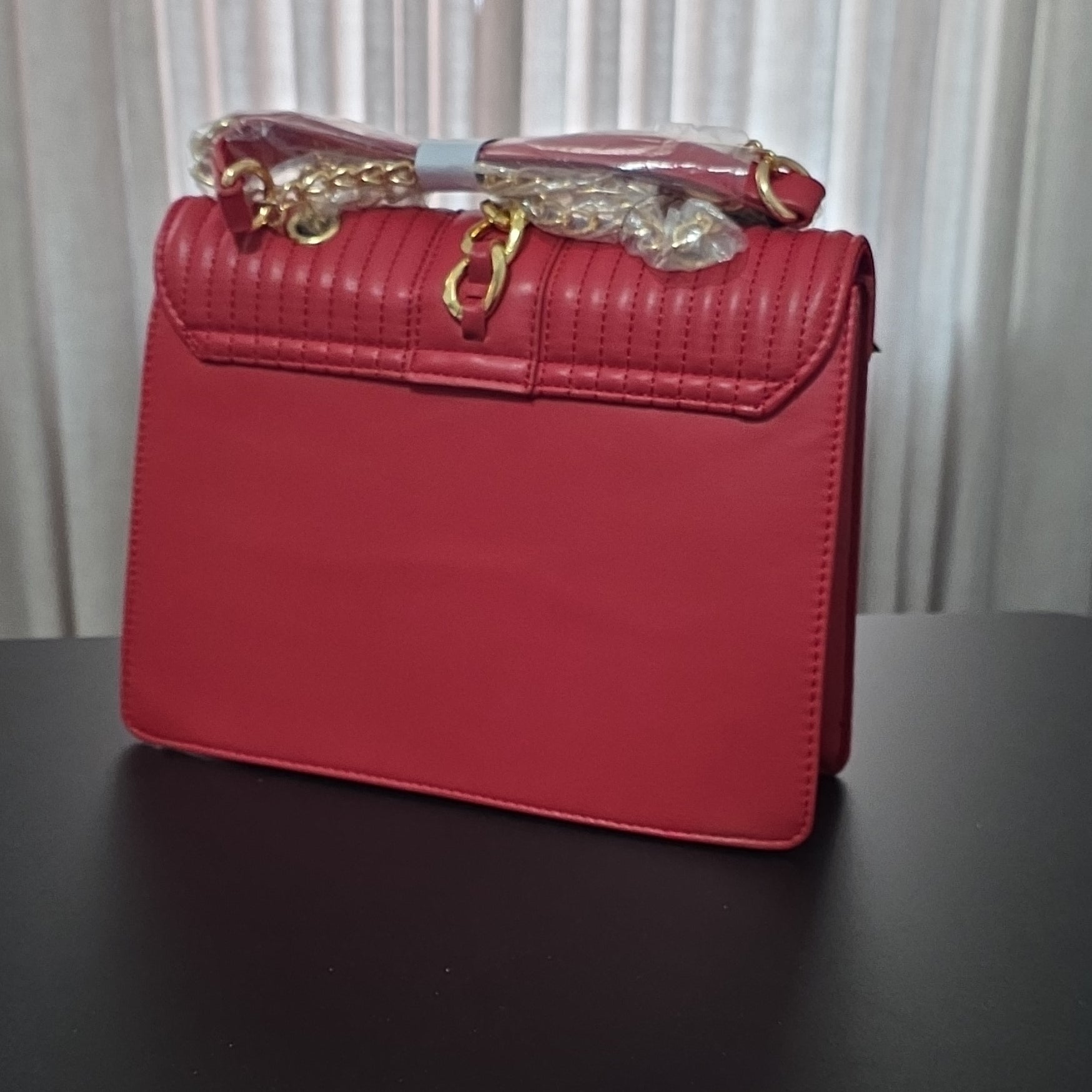 Badgley Mischka Red Quilted Shoulder Bag Chain Accent Detachable Strap