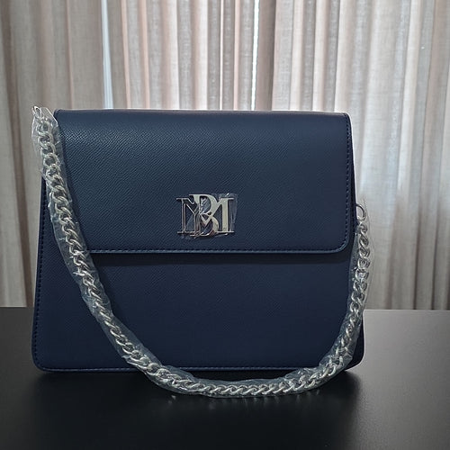 Badgley Mischka Black Shoulder Bag Chain Accent Detachable Strap Logo