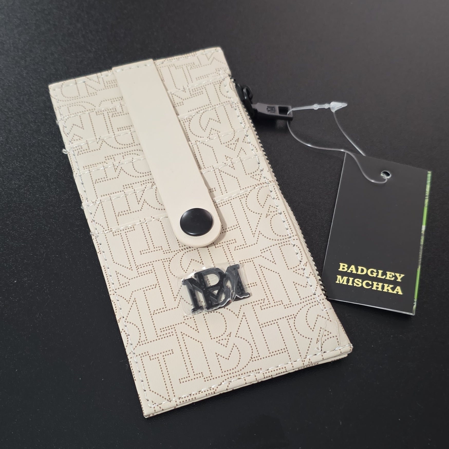 Badgley Mischka Beige Zip-Around Wallet for Women with Logo and Snap Closure